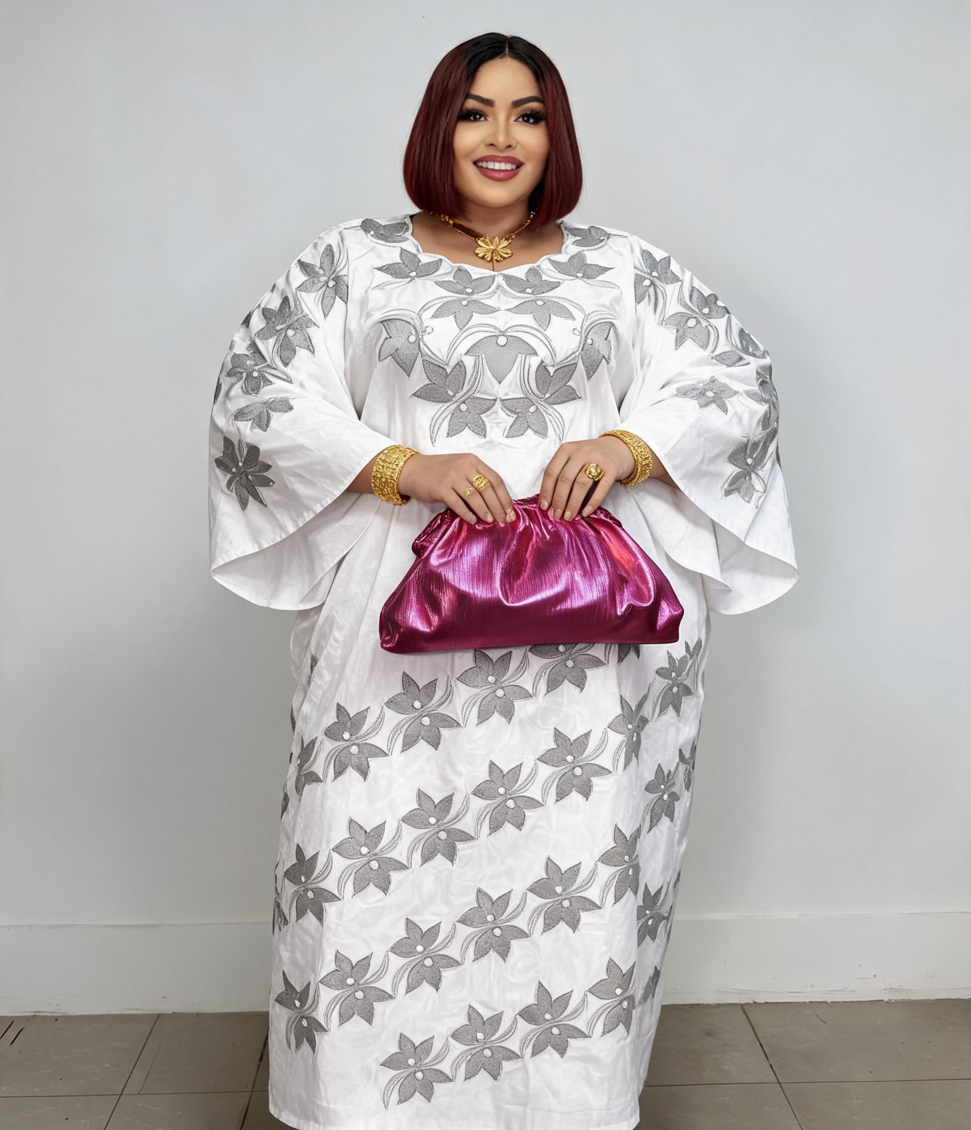 Robes africaines pour femmes grande taille, robe longue avec écharpe, design brodé Bazin Riche