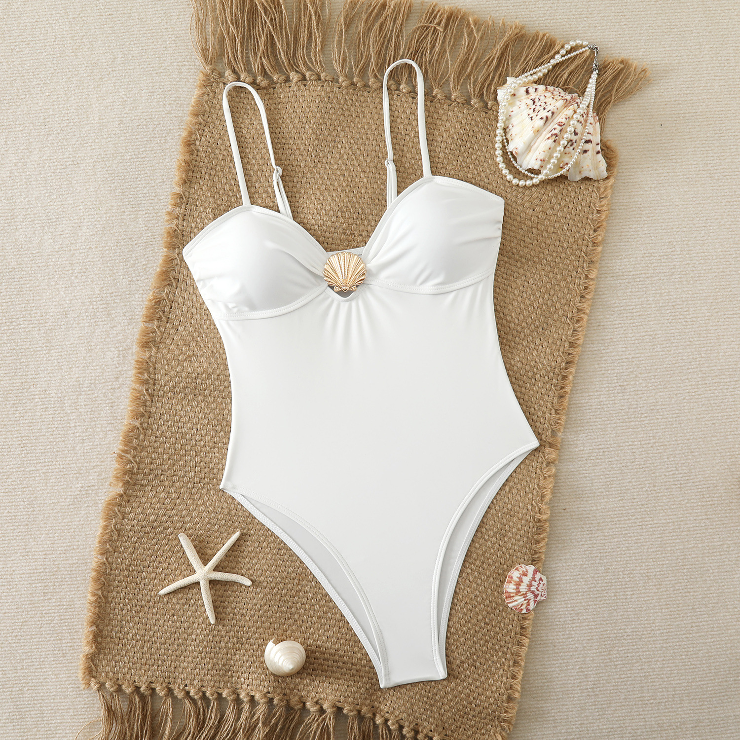 Maillot de bain une pièce pour femme, style plage, à bretelles, col en V, couleur unie, avec couverture dorsale, pour les voyages en bord de mer