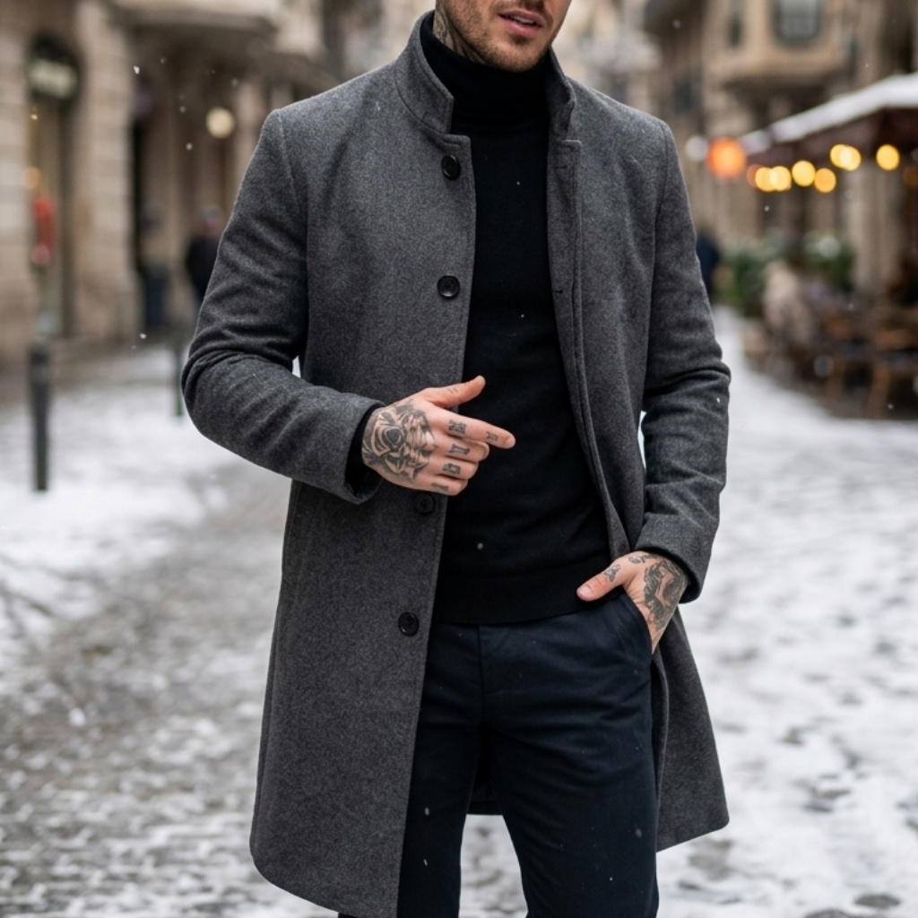 Manteau trench à double boutonnage pour homme, hiver |   Veste longue coupe-vent et chaude |   Manteau long décontracté à style streetwear professionnel