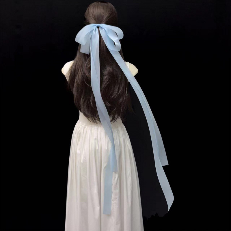 1 pièce, nœud en ruban satiné bleu extra-long, accessoires pour cheveux pour femmes et filles, pinces à cheveux en soie, barrettes pour cheveux épais ou fins