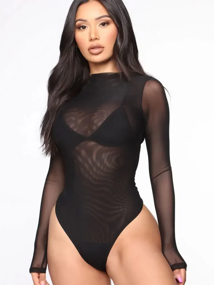 Sexy Transparent noir corps femme maille mince Body haut pour dames voir à travers Body Shapewear femmes Baddie tenues