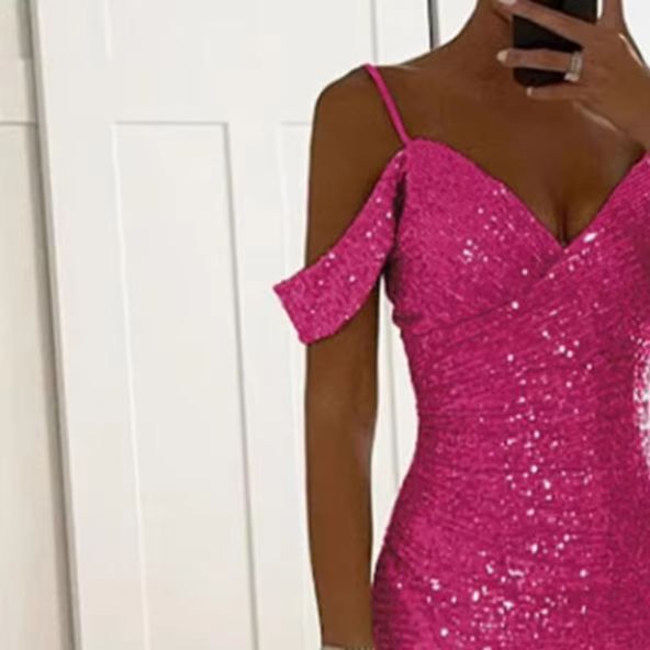 Robe de soirée pour femmes, épaules dénudées, col en V, fente latérale, longueur au sol, paillettes, robe de bal, sans manches, bal de mariage, Banquet, Maxi