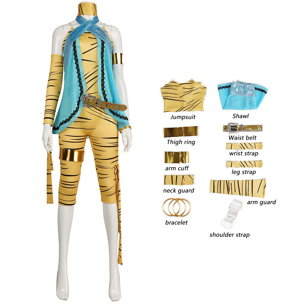 Costume de cosplay Cleo De Nile Anime pour femmes, combinaison sexy, perruque, accessoires, gilet bleu, ceinture, tenue de fête d'Halloween, carnaval