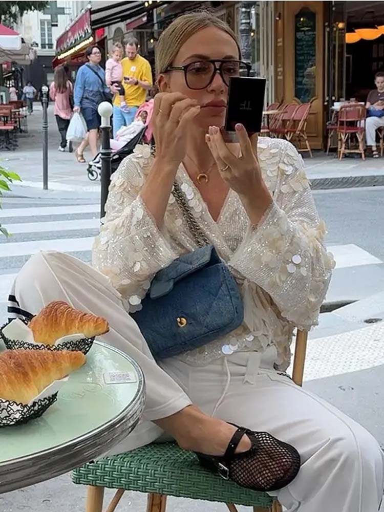YENKYE nouveau automne femmes paillettes Kimono veste manteau à manches longues col en V femme décontracté vêtements d'extérieur amples Chic dame Wrap tenues