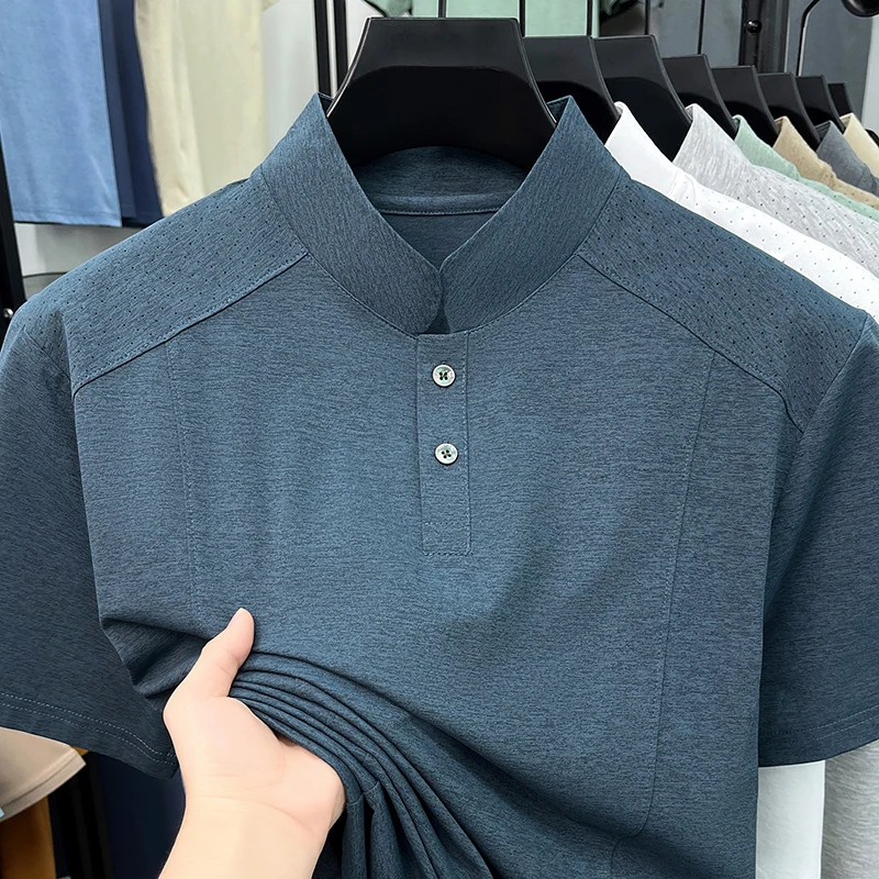 Chemises Polo Décontractées pour Hommes à Col Montant, Deux Boutons, Style Henley, Manches Raglan, Épaules Aérées, Douces et Confortables pour la Peau, Manches Courtes