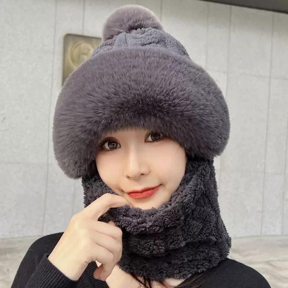 Chapeau d'hiver pour femmes, masque facial à capuche, garde au chaud, Style épais, écharpe de cou, bonnet tricoté en cachemire, chauffe-cou