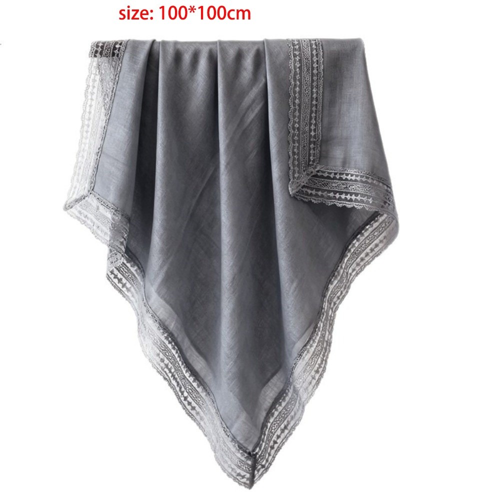 Écharpe carrée de luxe 100x100cm, tissage uni, protection solaire, avec bordure en dentelle, bandeau de plage