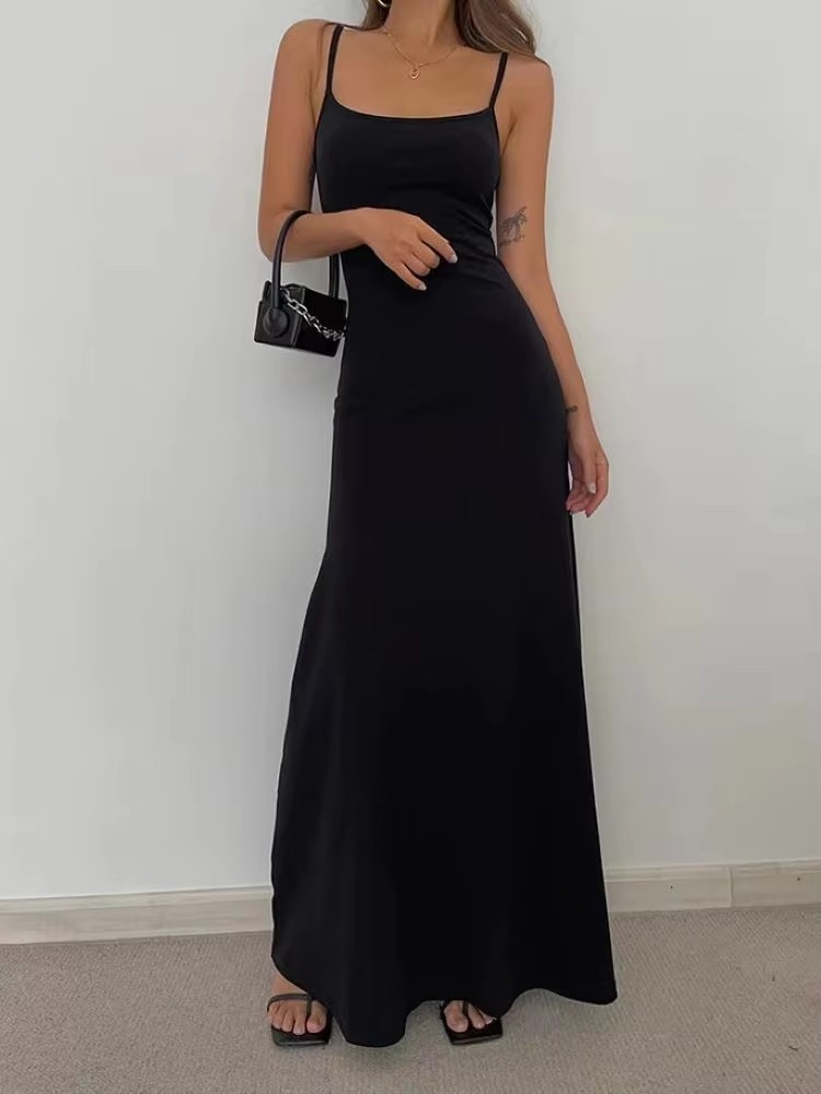 2025 été femmes nouvelle mode Simple tempérament jarretelle longue dos nu taille mince Sexy doux et épicé robes décontractées