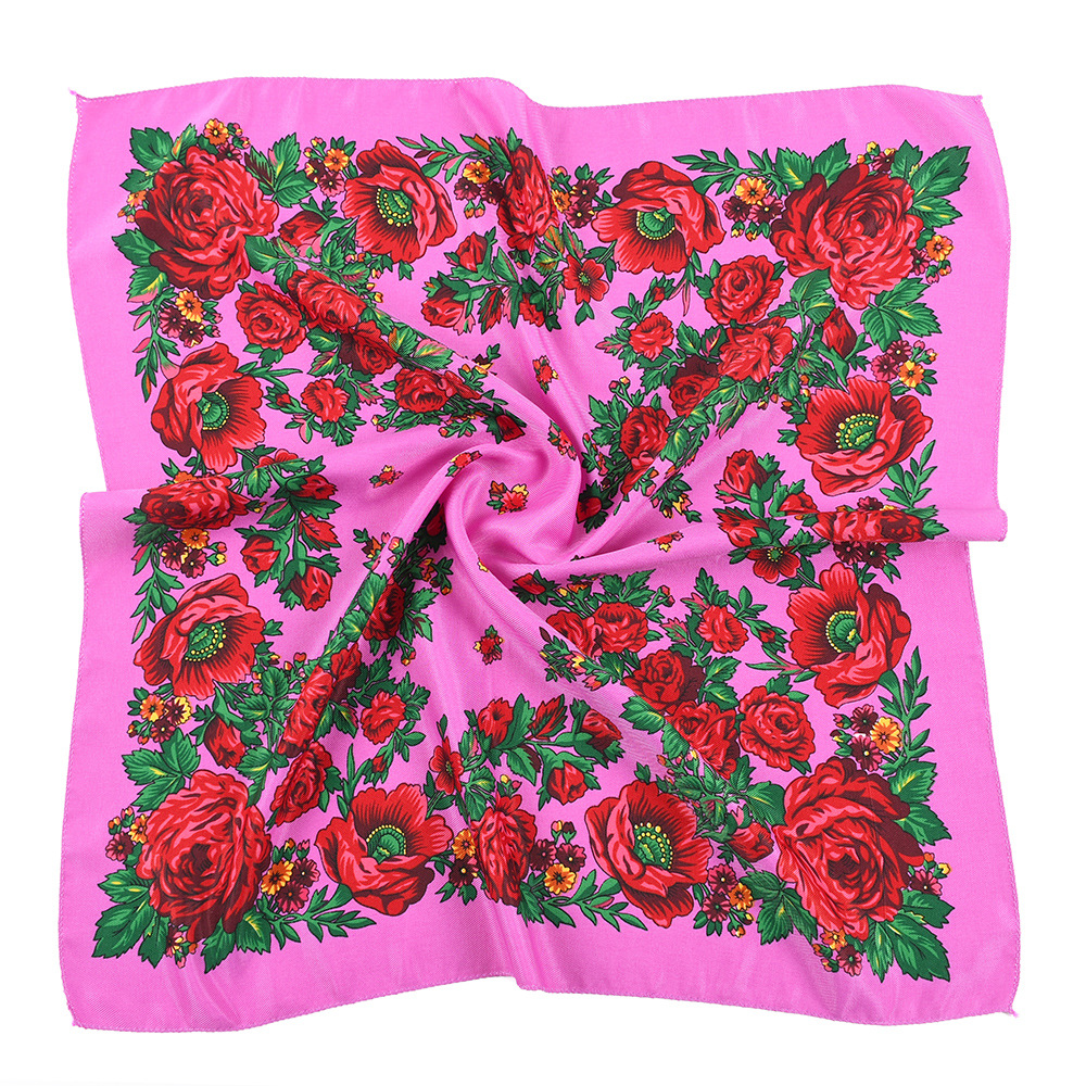 70*70 cm russe carré écharpe femmes luxe imprimé fleuri Bandana bandeau mouchoir Babushka bandeau foulards