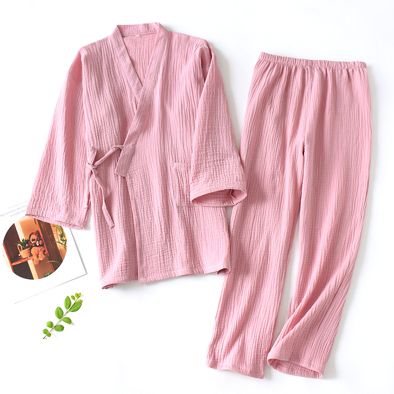 Pyjama d'été pour femme, style japonais, en gaze de coton fine, kimono yukata, vêtement d'intérieur, chemise de nuit ample à manches courtes