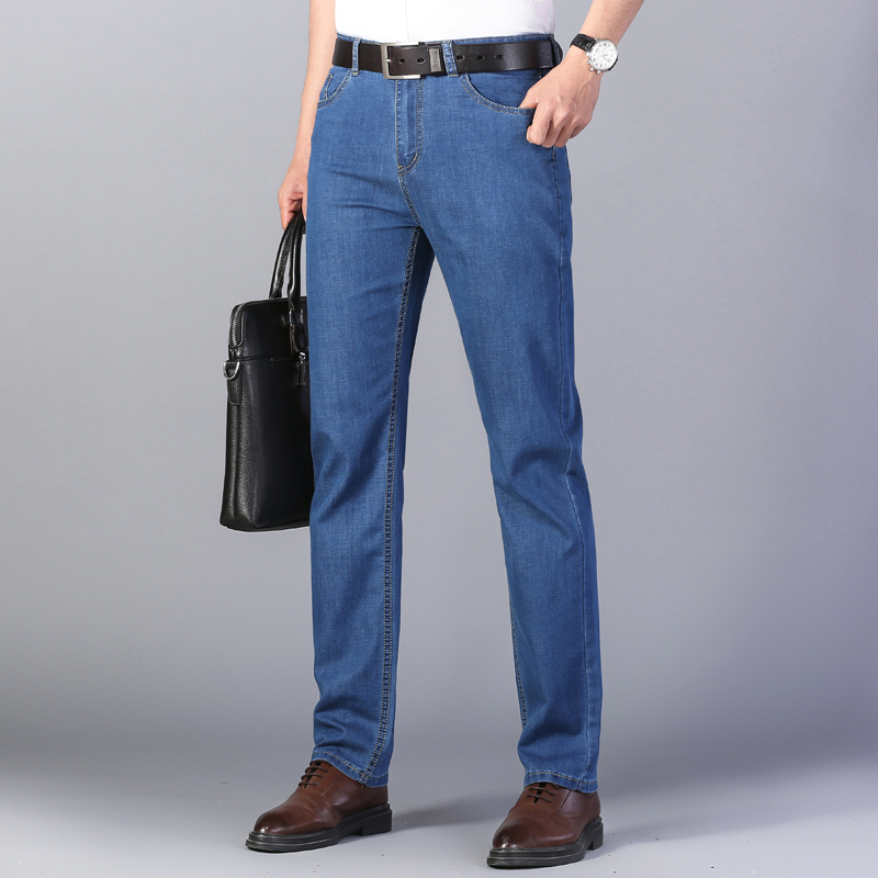 Été nouveau élastique hommes jean mode confortable affaires droite Stretch coton décontracté Denim pantalon marque mâle mince pantalon