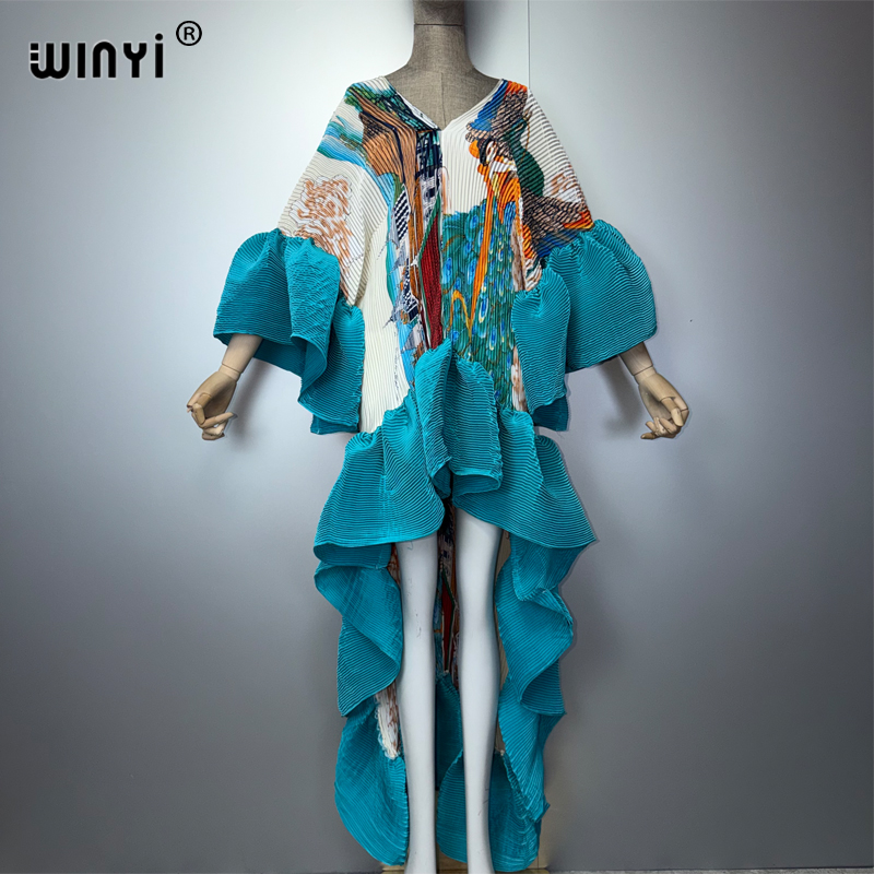 Robe Kaftan Maxi Bohème WINYI du Moyen-Orient, élégante, plissée, élastique, pour la plage, tenue de soirée de luxe, style Dubaï, Abaya