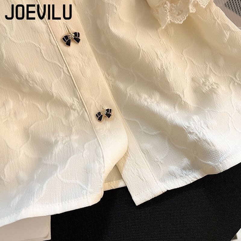 Chemise en mousseline de soie pour femmes, haut français à manches bulles, dentelle d'été, chemisiers à manches courtes doux et Chic, vêtements coréens élégants pour dames