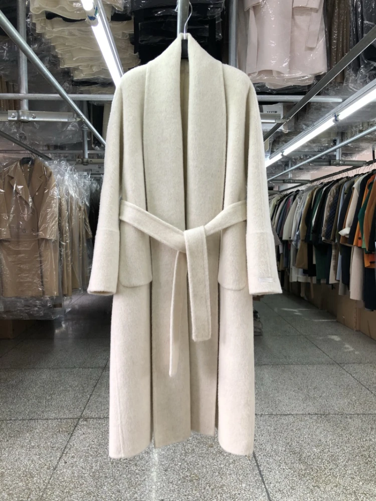 Manteau en laine Double face pour femmes, nouveau Style peignoir, ample, grand col rabattu, manches longues, mode, veste chaude en laine, automne hiver