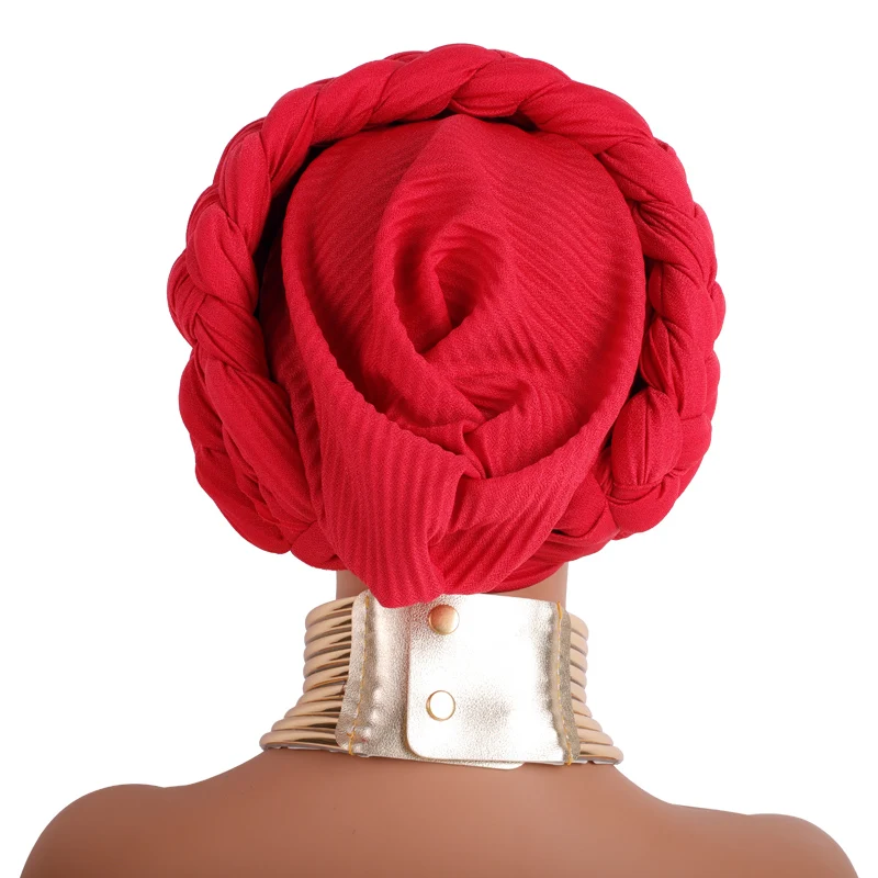 Turban à double tresse Halo pour femmes, enveloppes de sauna africaines déjà fabriquées, pièce de sauna de fête nigériane, chapeau de coiffure, écharpe de sauna féminine, bonnet