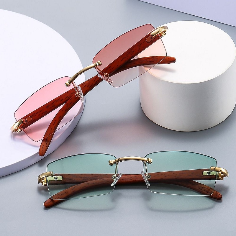 Lunettes de soleil punk tendance sans monture, rectangulaires, pour hommes et femmes, protection UV400, pour la conduite, verres dégradés sans cadre