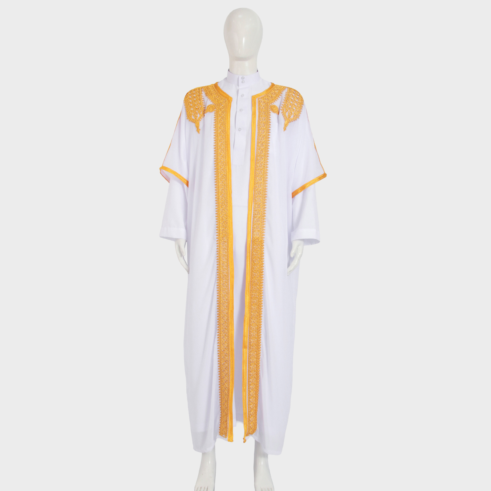 Robe d'Eid pour homme, Jubba, Thobe, Abaya ouverte, Dishdasha, Cardigan islamique brodé, Abayas, Kaftan de prière musulman pour homme, style Dubaï, Ramadan, Maroc