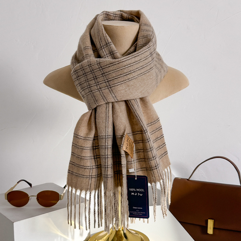 Luxe 100% laine écharpe femmes Plaid cachemire mouchoir chaud hiver femme châle paréo doux hommes Bufanda britannique coréen écharpe
