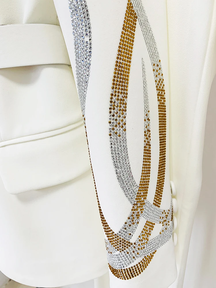 Blazer et pantalon évasé avec ceinture pour femme, ensemble de piste de créateur, diamants colorés trempés, nouvelle mode ET, remise des diplômes élevée, 2 pièces, 2025