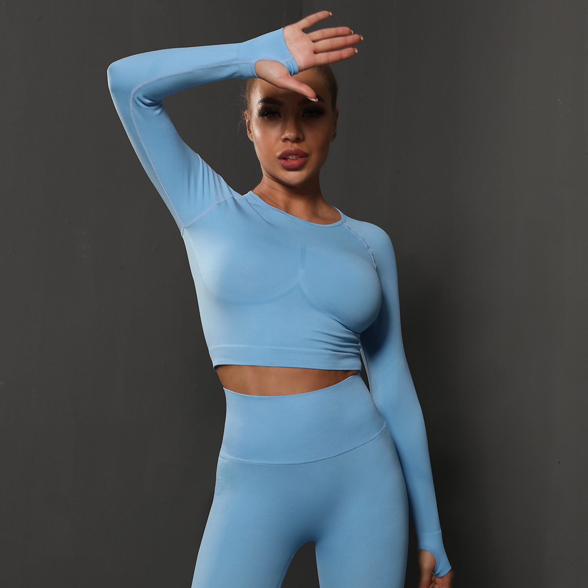 Femmes Yoga chemise à manches longues femme Fitness vêtements de sport vêtements de sport entraînement course haut court sans couture vêtements actifs vêtements de sport