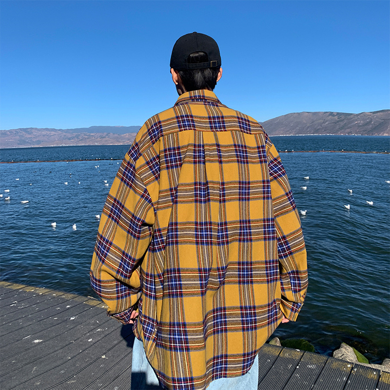 Chemises à carreaux à manches longues pour hommes, mode coréenne, chemisiers Vintage Y2K, Baggy décontracté, boutonné, automne 2026