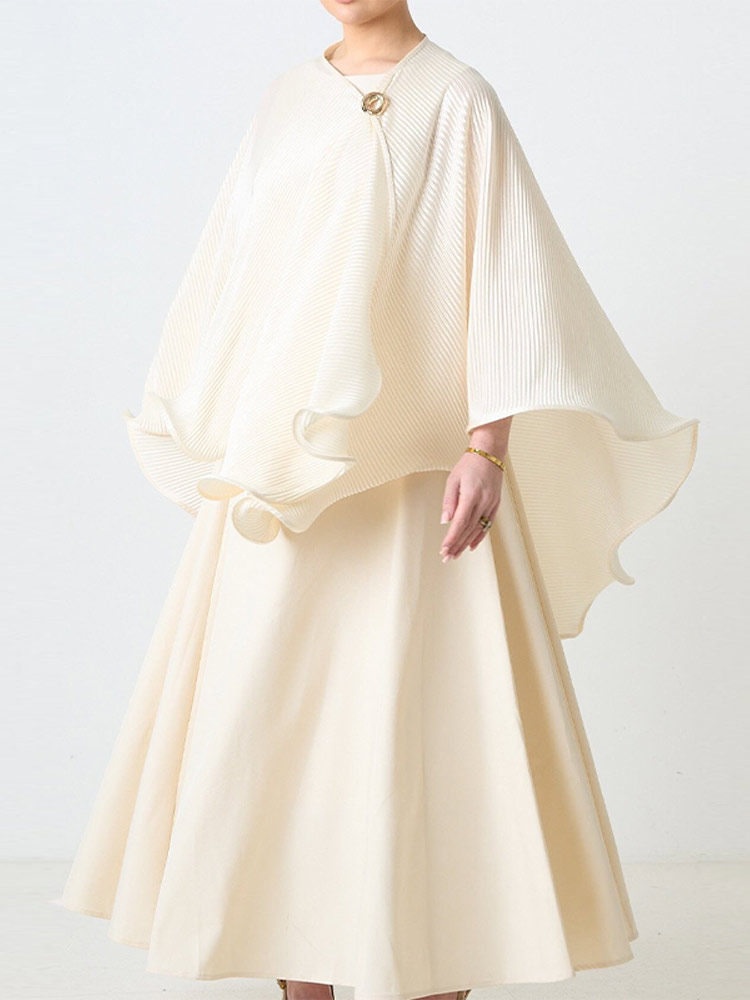 Ensemble deux pièces crème minimaliste pour femme 2026 : Blouse à manches bouffantes et robe longue évasée sans manches – Tenue décontractée et modeste pour le travail et le quotidien