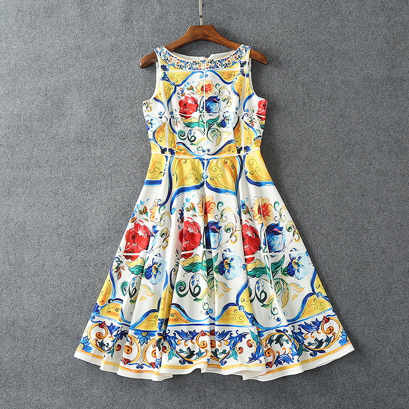 Robe mi-longue de luxe pour femmes, imprimé Floral multicolore, pour les vacances à la plage, élégante, sans manches, ligne a, 2025