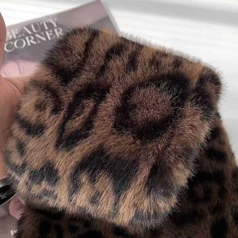 Mignon épaissir chaud imprimé léopard écharpe coupe-vent doux fausse fourrure écharpe Faux col fausse fourrure de lapin écharpe d'hiver vêtements pour femmes