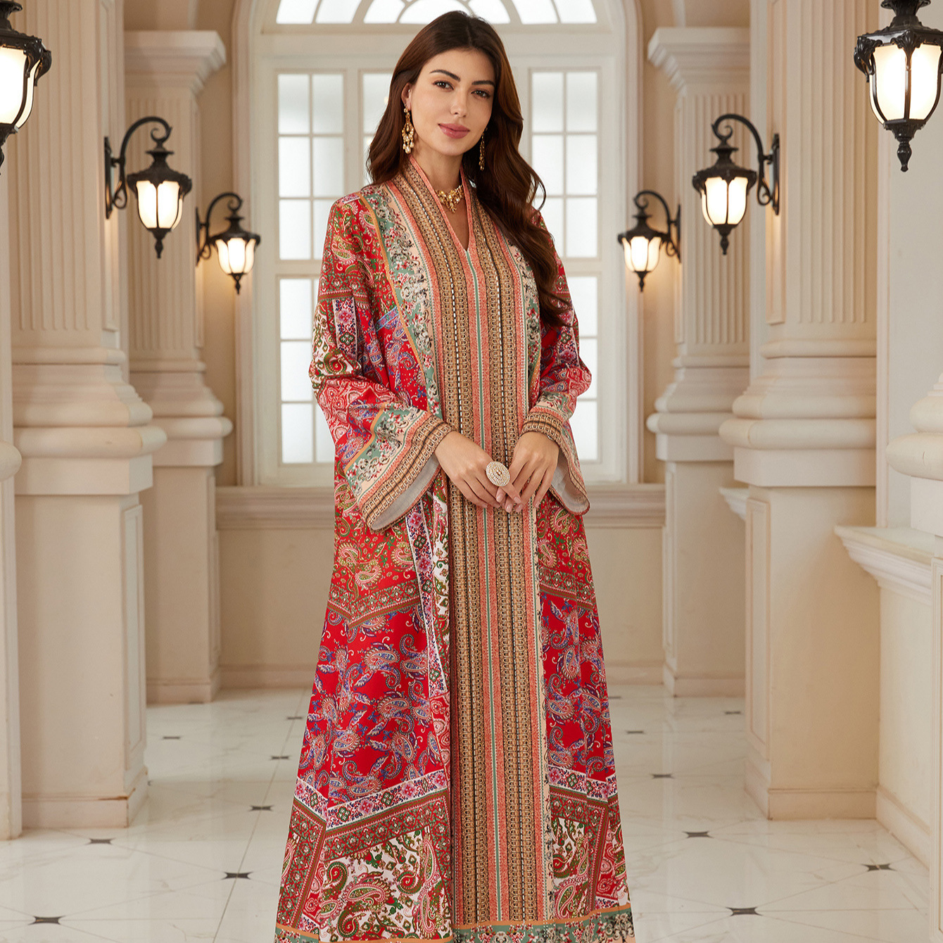Robe de luxe pour Ramadan du moyen-orient, mode européenne et américaine, dubaï, vêtements pour femmes musulmanes, arabie saoudite, robe pull imprimée