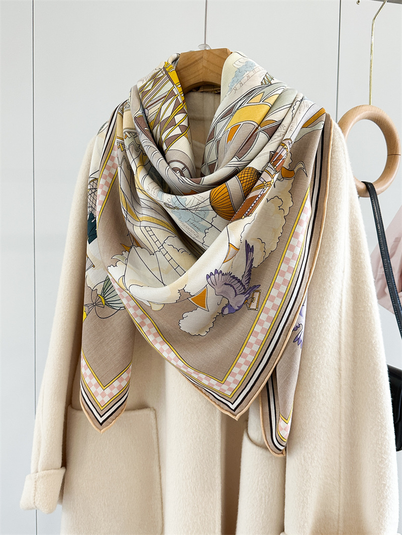 Écharpe en soie et laine de luxe pour femme, design de marque, impression double face, grand carré, châle tendance pour femme en 135*135cm