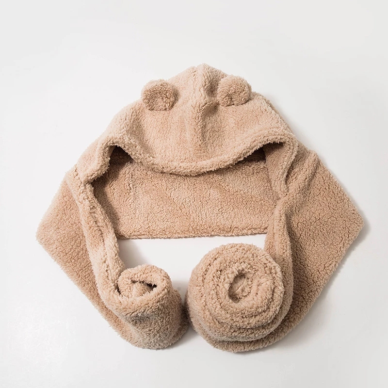 Ensemble intégré de chapeau, écharpe et gants en peluche épaisse pour femmes, automne-hiver, chaud, mignon, résistant au froid, accessoires thermiques quotidiens pour l'extérieur.