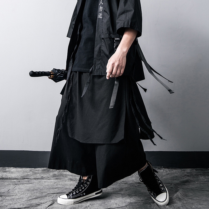 Cardigan Kimono noir traditionnel japonais, costume de Cosplay Diablo samouraï Ninja, manteau de Style Hanfu chinois, Streetwear, haut et pantalon