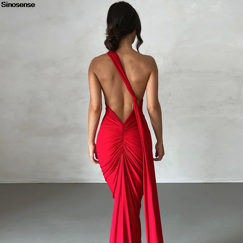 Robe longue de soirée élégante pour femmes, Sexy, dos nu, dos ouvert, froncée, Slim, moulante, formelle, pour invités de mariage, Maxi