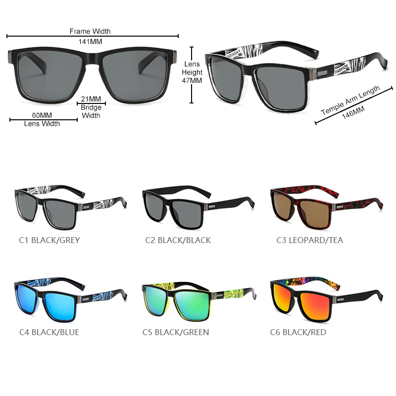 Lunettes de soleil polarisées de sport classiques pour hommes et femmes, carrées, à la mode, élégantes, été, nuances bleues et vertes, UV400