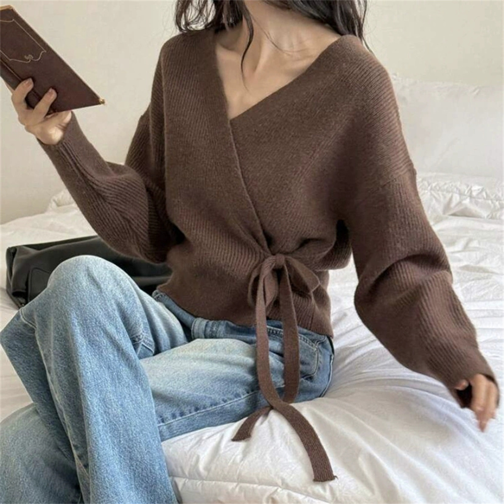 Mode coréenne femmes mince Sexy col en v taille tricot pull 2025 automne hiver pull Cardigan femme vêtements chandails pour les femmes