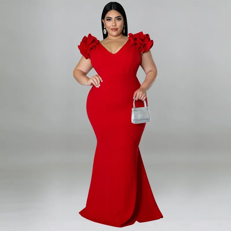 Costume ethnique africain grande taille, Sexy, manches à volants, portefeuille, dos nu, robes élégantes pour nouvel an, robe de soirée pour femmes