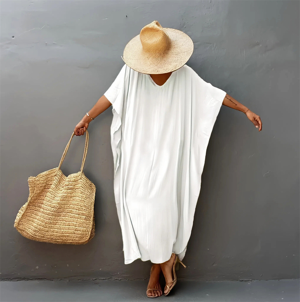 Caftan grande taille pour femme caftans grande taille décontracté col en V Caftans longue robe de plage douce pour l'été