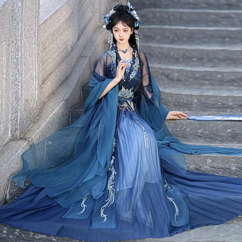 Nouvelle robe Hanfu femmes chinois brodé marine Hanfu costumes femme Halloween carnaval fée Cosplay Costume fête Hanfu robe
