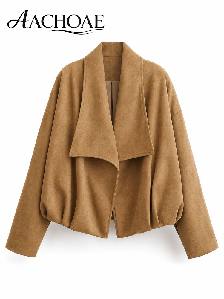 Veste en Faux Daim pour Femme, Coupe Ample, Ouverte sur le Devant, Style Minimaliste, Vêtement d'Extérieur Décontracté, Automne Hiver