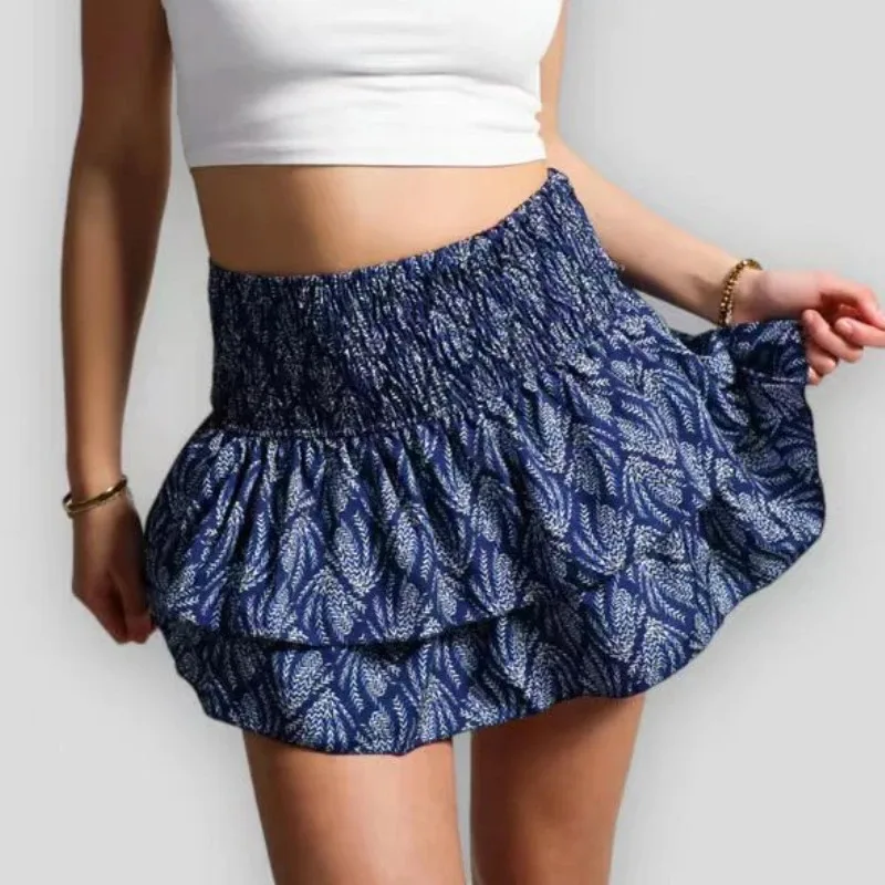 Mini jupes imprimées décontractées pour femmes, mode d'été, taille haute, à volants, jupes courtes plissées Y2K, 2024