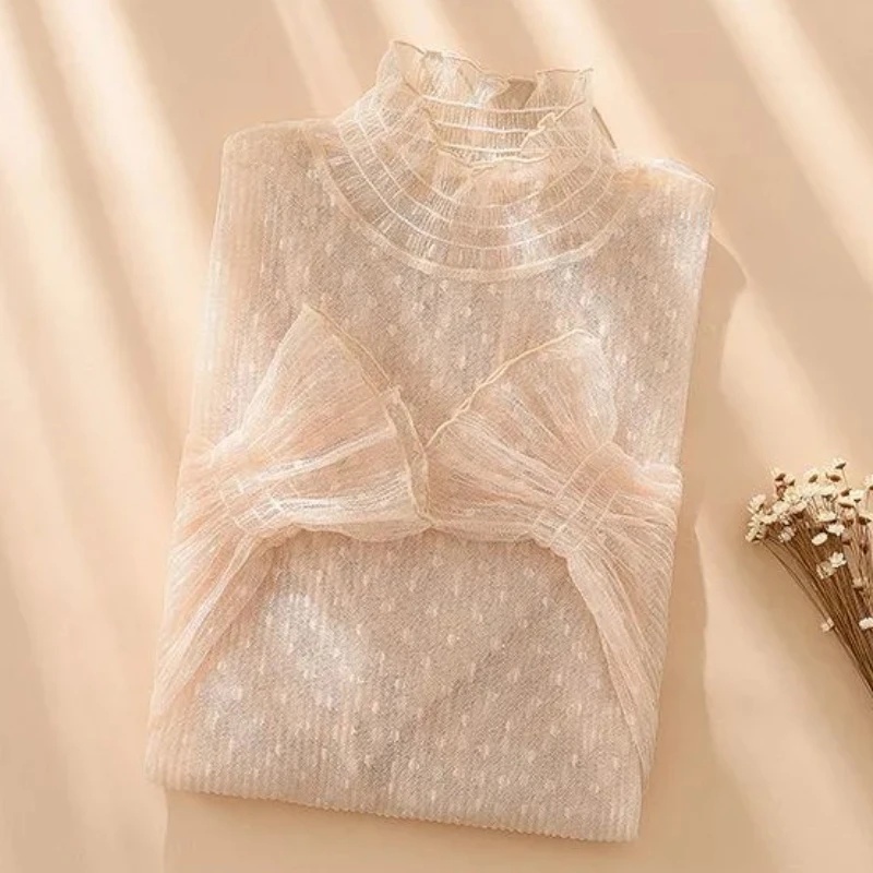 T-shirt noir en dentelle à manches évasées et coupe ajustée pour femme, à manches longues et col rond, haut de base tendance, style kimono, pour femme.