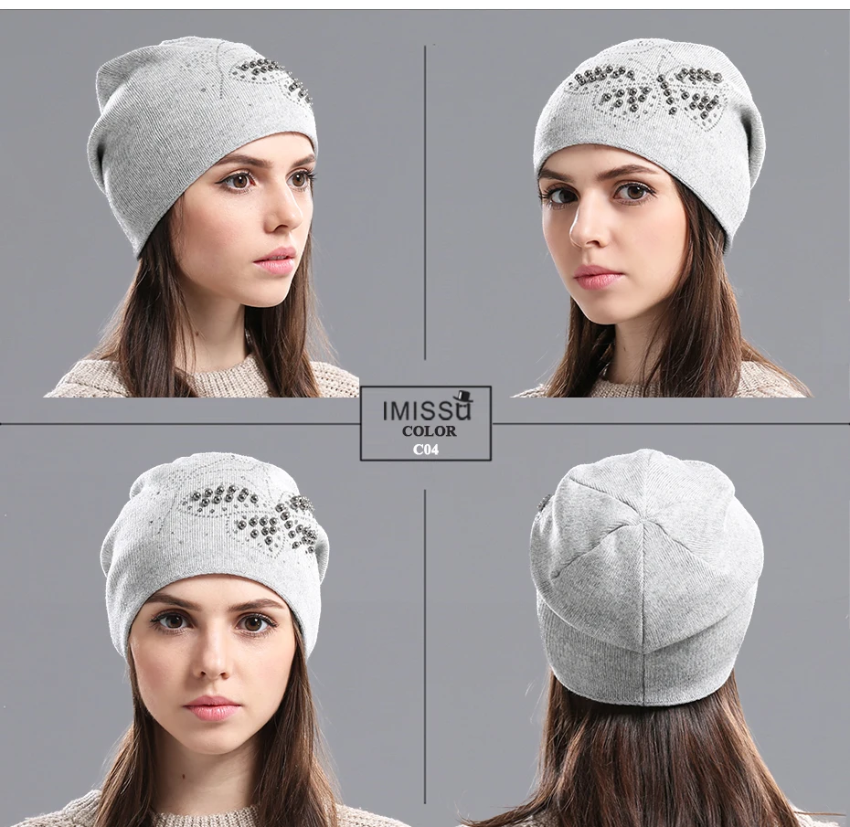 Femmes hiver chapeaux laine tricot bonnet chapeau épais chaud Double couche mode crâne casquette