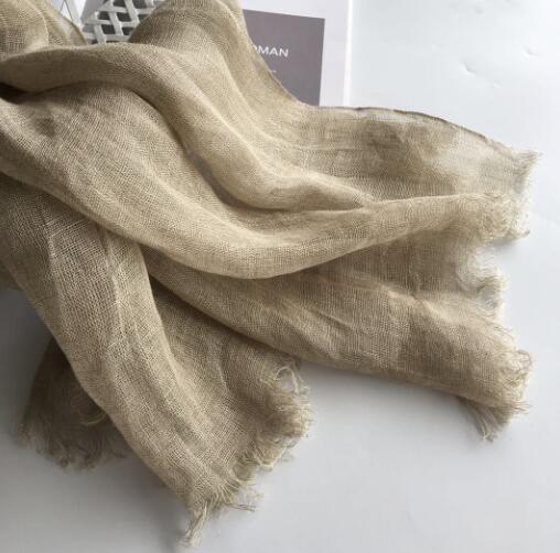 Écharpe en Lin Naturel pour Homme et Femme, Hijab d'Été, Châle de Grande Taille avec Glands, 100%
