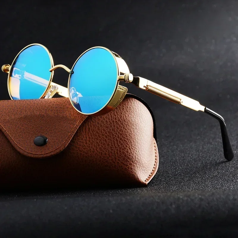 Lunettes de soleil gothiques steampunk unisexes, de luxe, de haute qualité, pour hommes et femmes, monture ronde en métal rétro, lunettes de soleil UV400