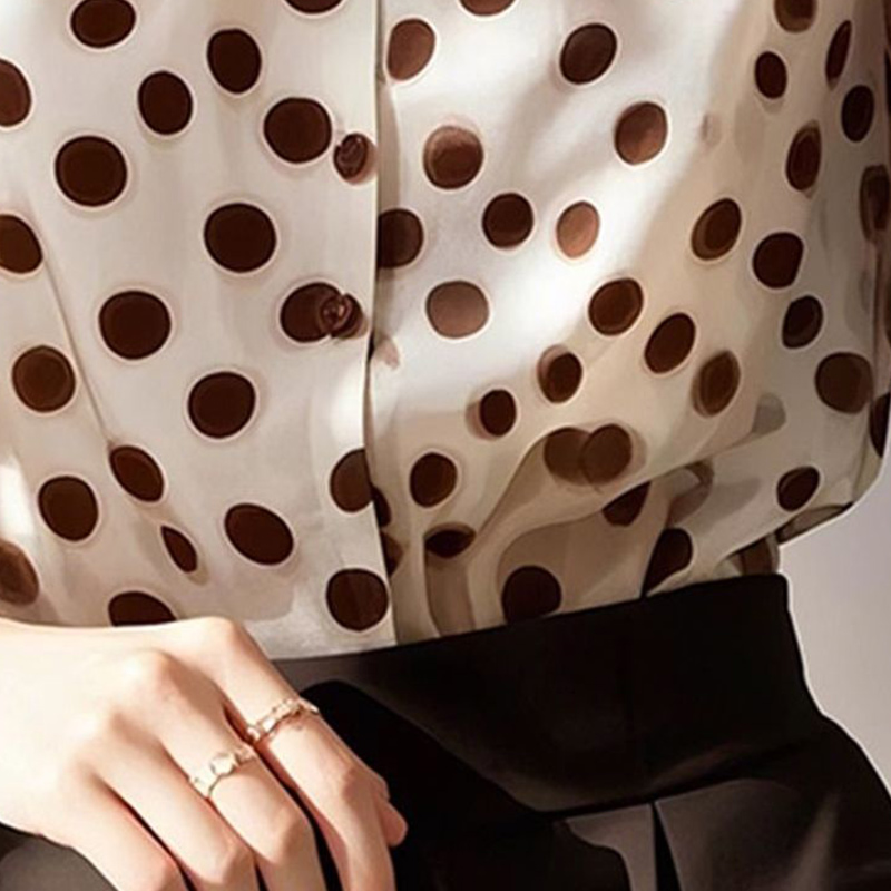 2025 printemps été automne nouvelle mode coréenne Patchwork col rabattu chemises dames à la mode à pois à manches longues Blouse