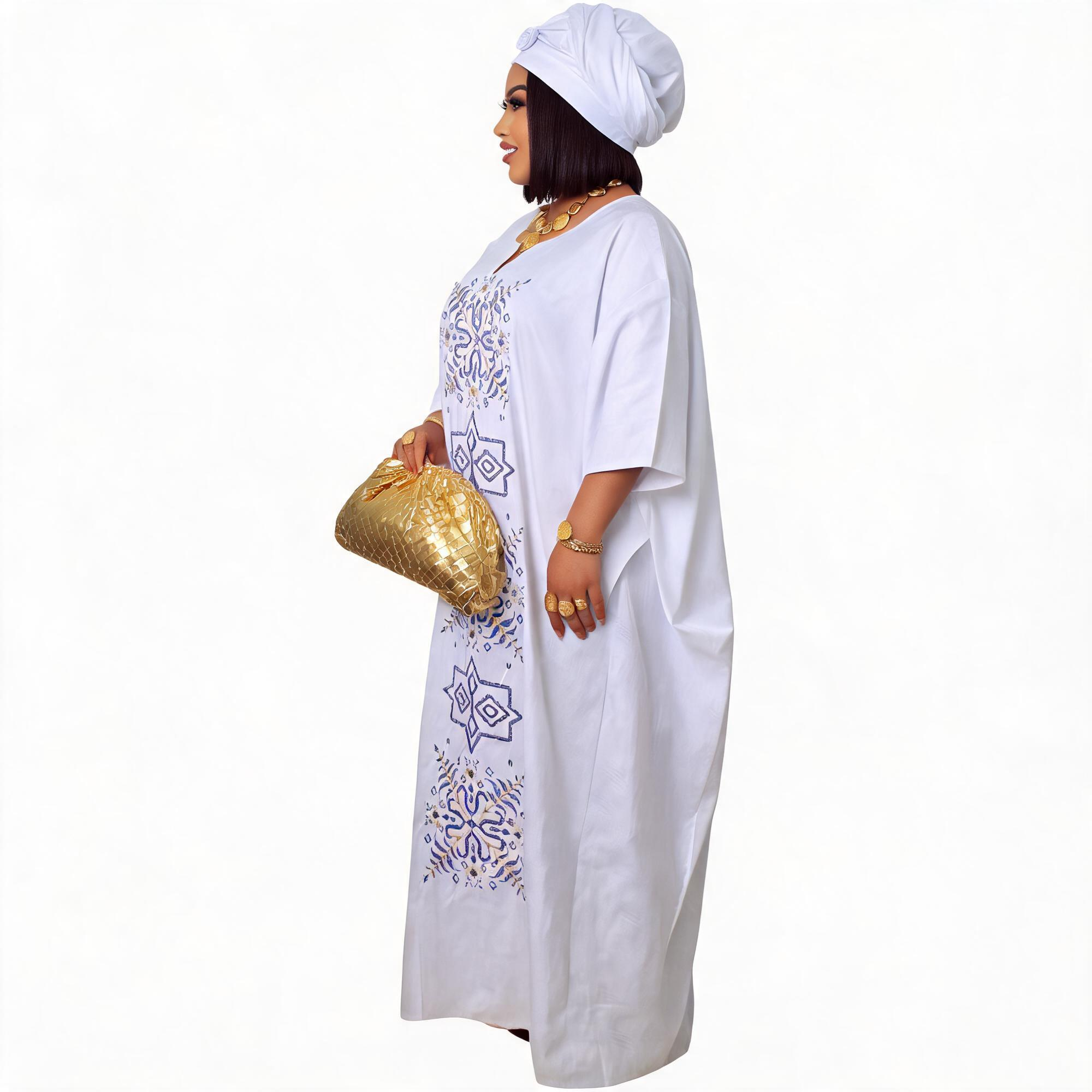 Robes africaines pour femmes grande taille, robe longue en bazin riche avec broderie et écharpe