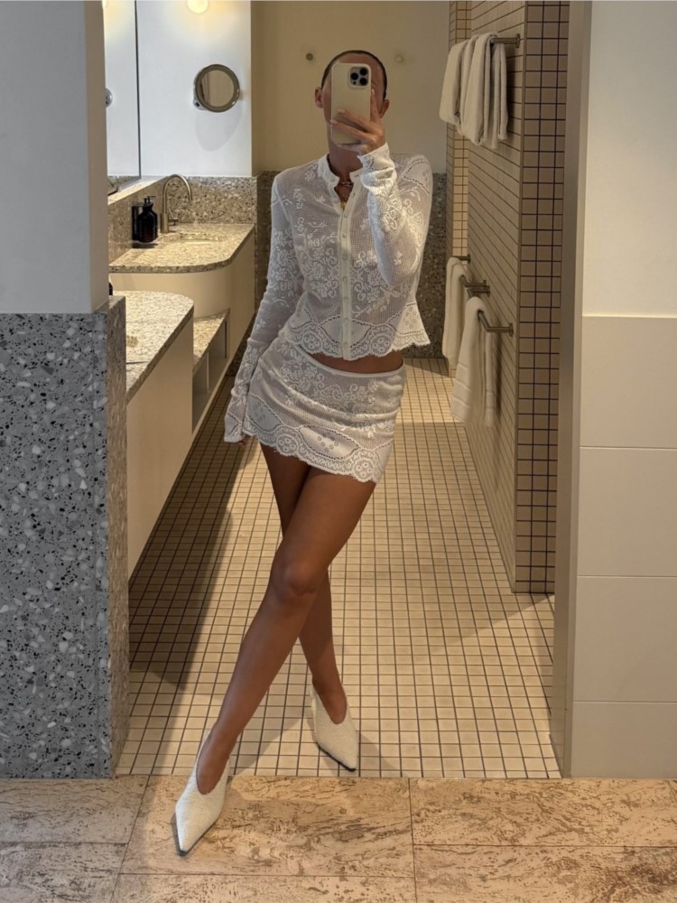 Ensemble 2 pièces en tricot crochet uni à manches longues, paréo de plage, short de plage, vêtements de plage pour femme