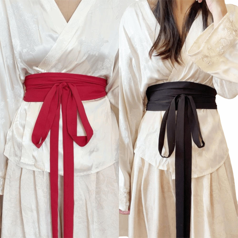 Ceinture Hanfu en tissu de mousseline, coton et lin, couleur unie, à lacets, avec nœud décoratif, ceinture décorative en satin de soie.