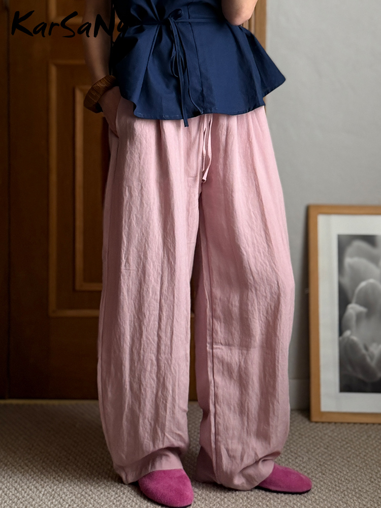 KarSaNy – pantalons d'été amples pour femmes, taille haute, décontractés, couleur unie, bleu marine, en Lyocell, pantalons à jambes larges pour femmes, baggy