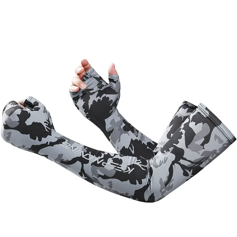 Manchons de bras de Camouflage en soie glacée pour hommes et femmes, manchette de sport Cool d'été, cyclisme, Fitness en plein air, Protection solaire